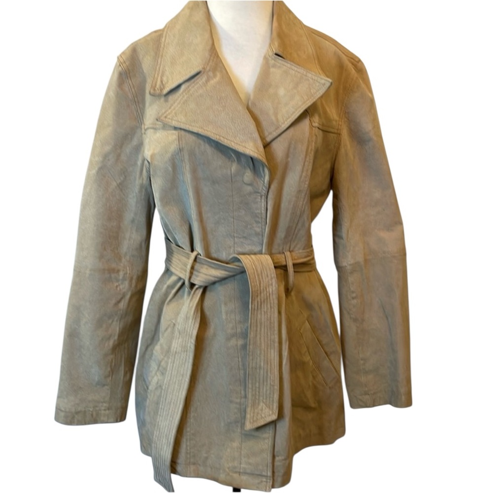 Jennyfer J Tan Suede Leather Western Retro Belted Jacket Size L